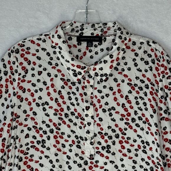 Tommy Hilfiger Women's XL Long Sleeve Ditsy Floral Button Down Top Roll Sleeve - Picture 3 of 16